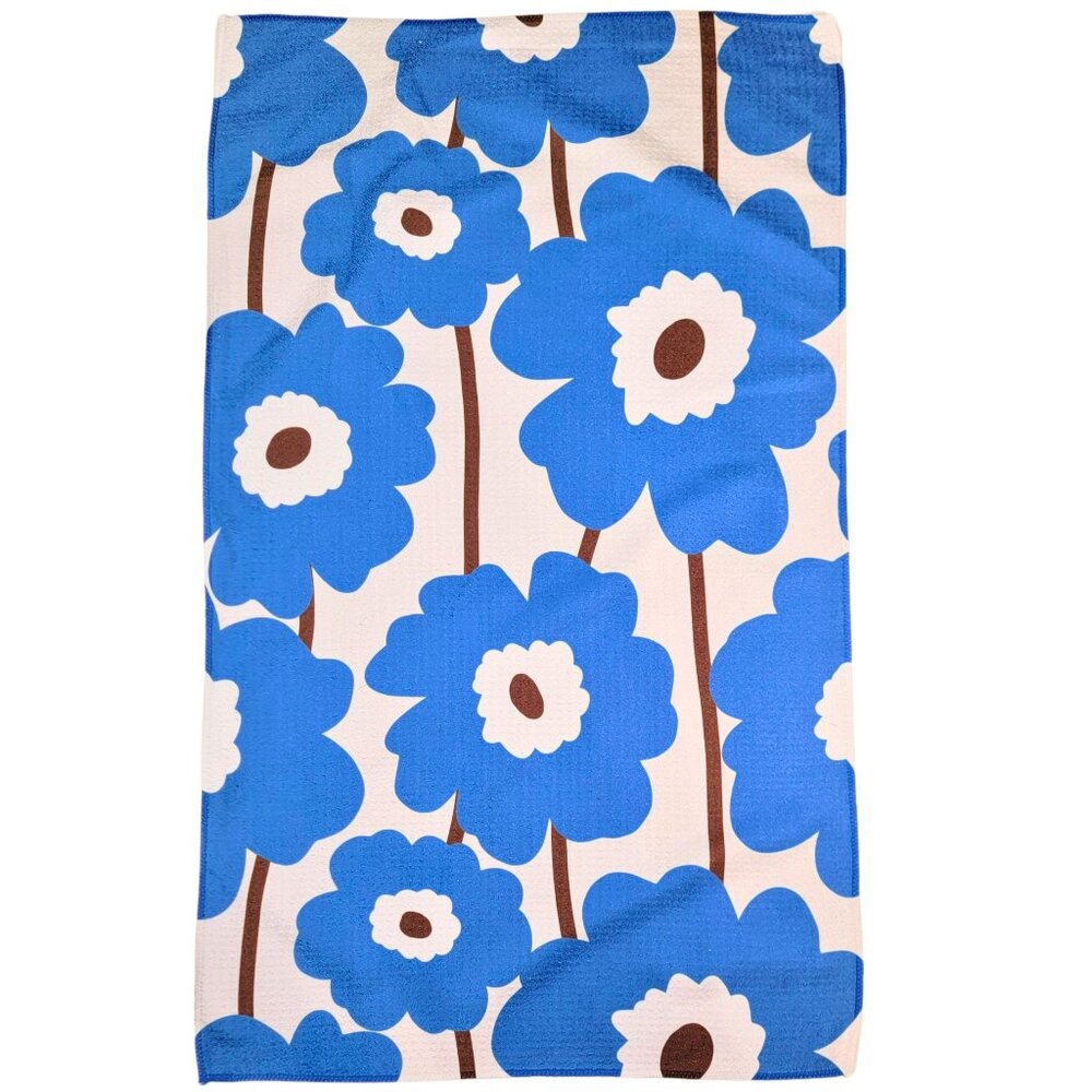 Blue Flower Waffle Weave Tea Towel